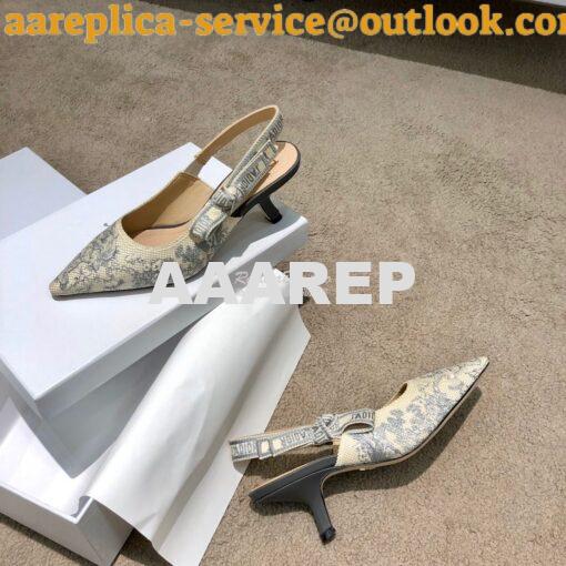 Replica Dior J'adior Slingback Grey Ecru Embroidered with Toile de Jou 6