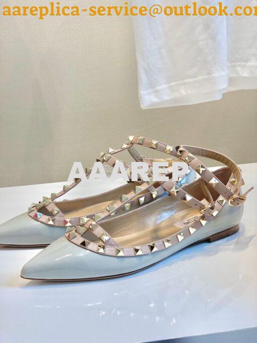 Replica Valentino Garavani Patent Rockstud Caged Ballet Flat Baby Blue 4