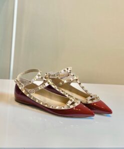 Replica Valentino Garavani Patent Rockstud Caged Ballet Flat Wine