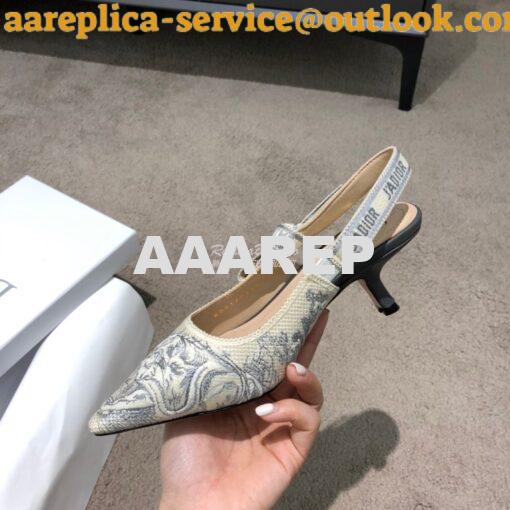 Replica Dior J'adior Slingback Grey Ecru Embroidered with Toile de Jou 8