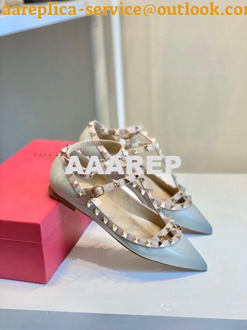 Replica Valentino Garavani Patent Rockstud Caged Ballet Flat Baby Blue 5