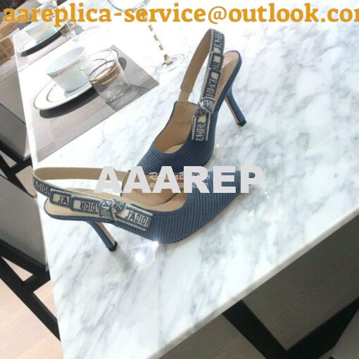 Replica Dior J'adior Slingback Denim Blue Embroidered Cotton KCP799 15