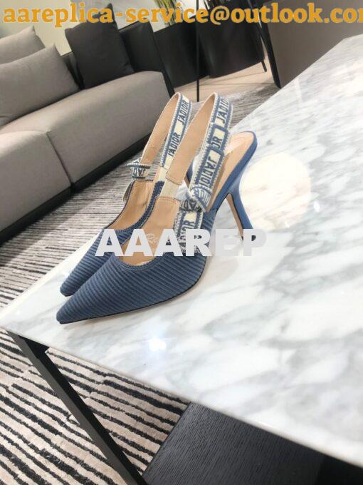 Replica Dior J'adior Slingback Denim Blue Embroidered Cotton KCP799 16