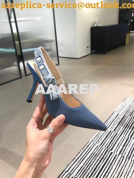 Replica Dior J'adior Slingback Denim Blue Embroidered Cotton KCP799 18