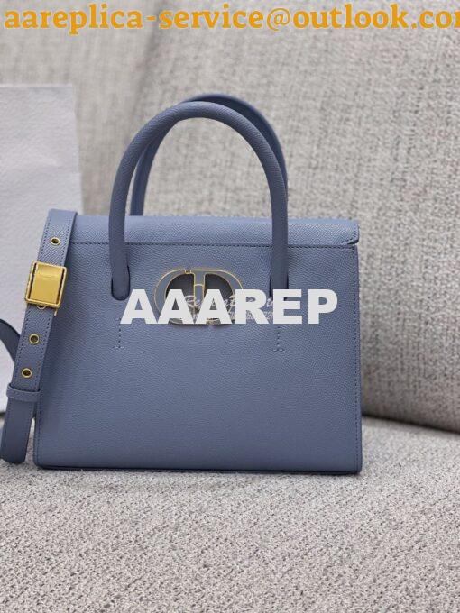 Replica Dior Medium St Honoré Tote Cloud Blue Grained Calfskin M9321U 2