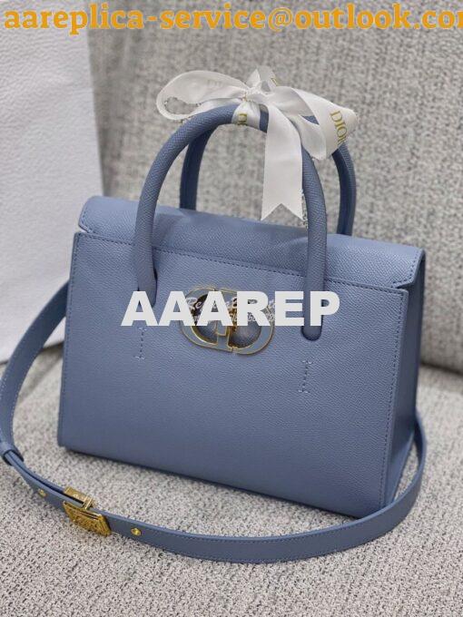 Replica Dior Medium St Honoré Tote Cloud Blue Grained Calfskin M9321U 3