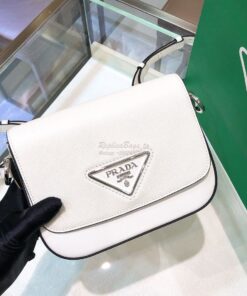 Replica Prada Saffiano Leather Shoulder Bag 1BD249 White 2