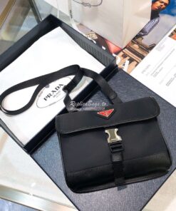 Replica Prada Nylon and Saffiano Leather Cellphone Case 2ZH108 Black w 2