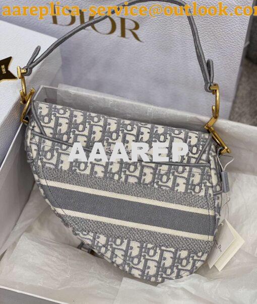 Replica Dior Gray Saddle Oblique Embroidered Canvas Bag M0446 9