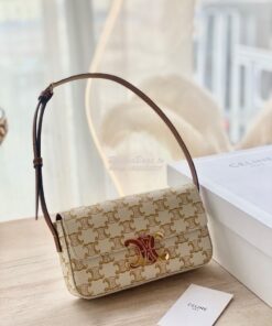 Replica Celine Triomphe Shoulder Bag In Triomphe Canvas And Calfskin 1