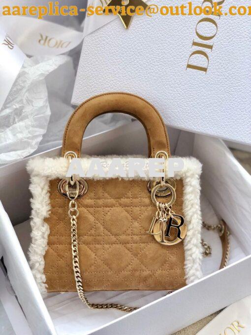 Replica Dior Mini Lady Dior Bag Camel-Colored Shearling M0505C 2