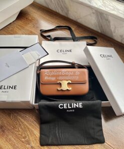 Replica Celine Triomphe Shoulder Bag In Shiny Calfskin 194143 Tan