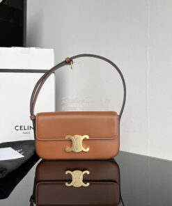 Replica Celine Triomphe Shoulder Bag In Shiny Calfskin 194143 Tan 2