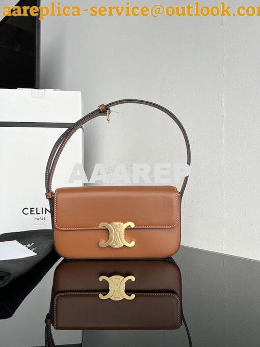 Replica Celine Triomphe Shoulder Bag In Shiny Calfskin 194143 Tan 2