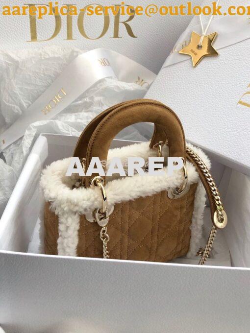 Replica Dior Mini Lady Dior Bag Camel-Colored Shearling M0505C 3