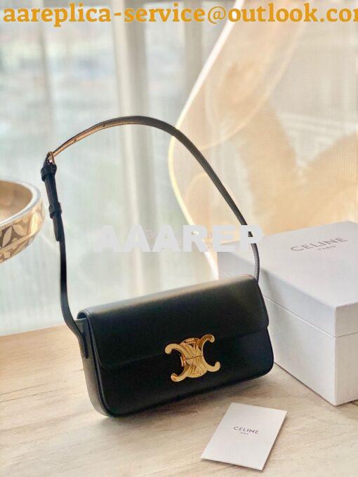 Replica Celine Triomphe Shoulder Bag In Shiny Calfskin 194143 Black