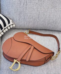 Replica Dior Saddle Bag in Grained Calfskin Brown 2