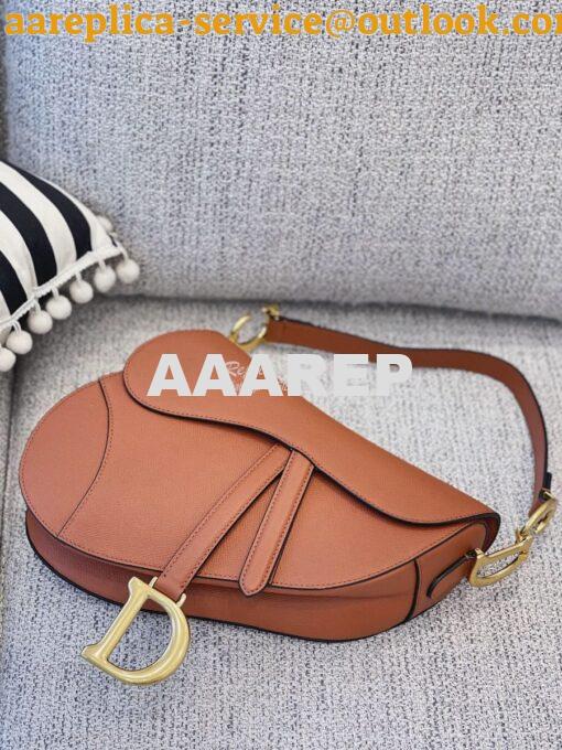 Replica Dior Saddle Bag in Grained Calfskin Brown 2