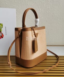 Replica Prada Panier Medium Straw Bag 1ba212 Cognac 2