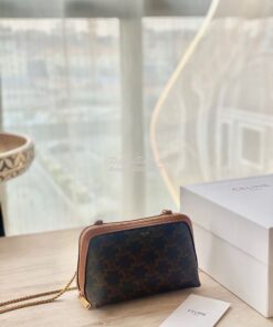 Replica Celine Clutch With Chain In Triomphe Canvas And Lambskin 10E38