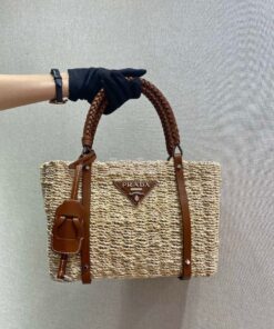 Replica Prada Corn Husk and Leather Tote 1BG336