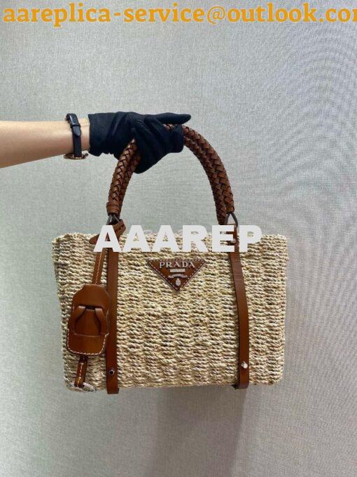 Replica Prada Corn Husk and Leather Tote 1BG336