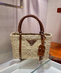 Replica Prada Corn Husk and Leather Tote 1BG336 2