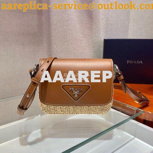 Replica Prada Raffia and Leather Shoulder Bag 1BD243