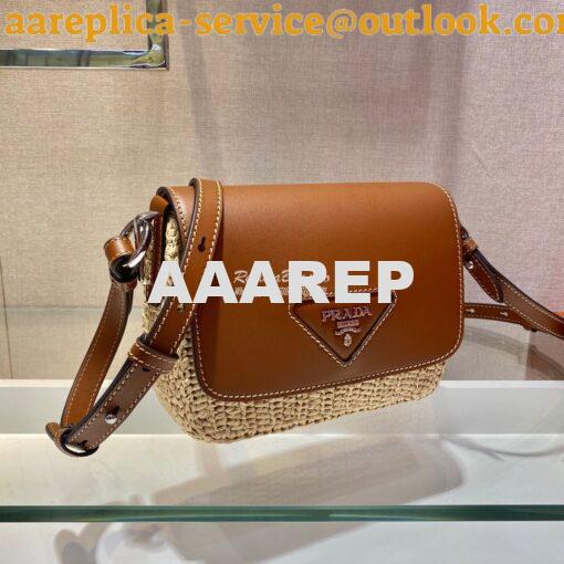 Replica Prada Raffia and Leather Shoulder Bag 1BD243 2