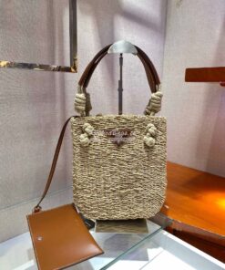 Replica Prada Corn Husk and Leather Tote 1BG327