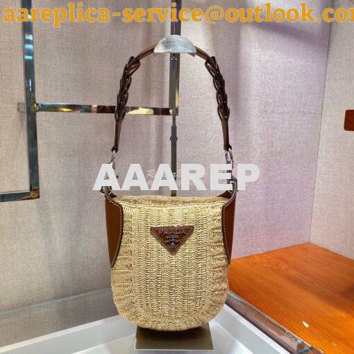 Replica Prada Raffia and Leather Bag 1BC126