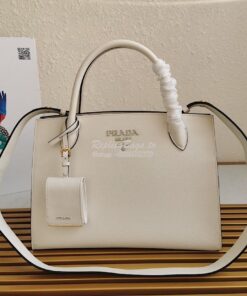 Replica Prada Monochrome White Saffiano Leather Bag