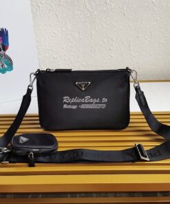 Replica Prada Nylon and Saffiano Leather Bag with Strap 2VH113 Black 2