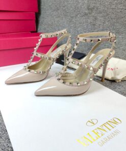 Replica Valentino Garavani Rockstud Caged Ankle Strap pump in Patent l 2