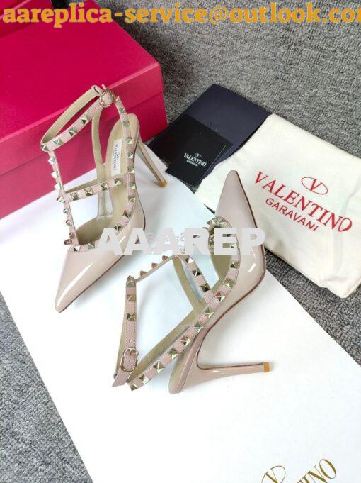 Replica Valentino Garavani Rockstud Caged Ankle Strap pump in Patent l 3