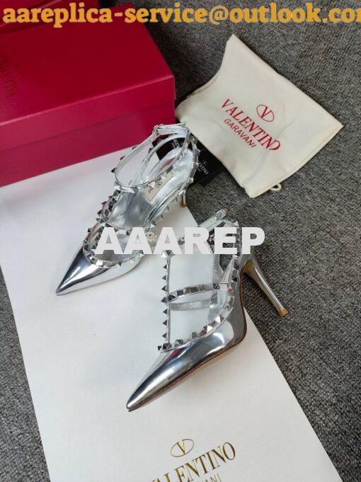 Replica Valentino Garavani Rockstud Caged Ankle Strap Mirror-effect Pu 4