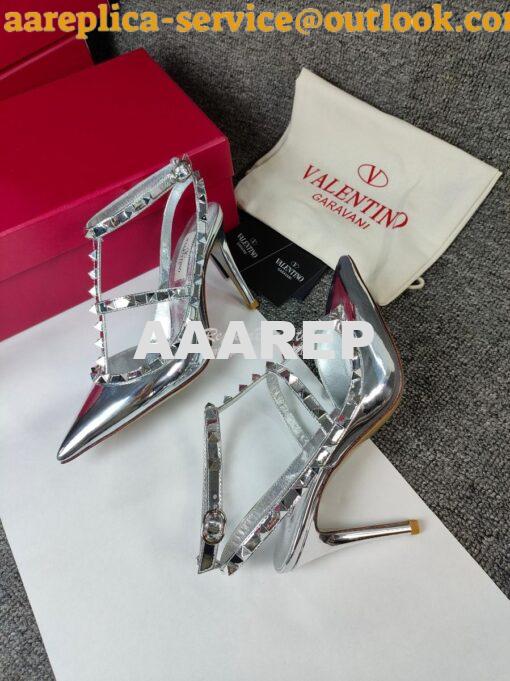 Replica Valentino Garavani Rockstud Caged Ankle Strap Mirror-effect Pu 5