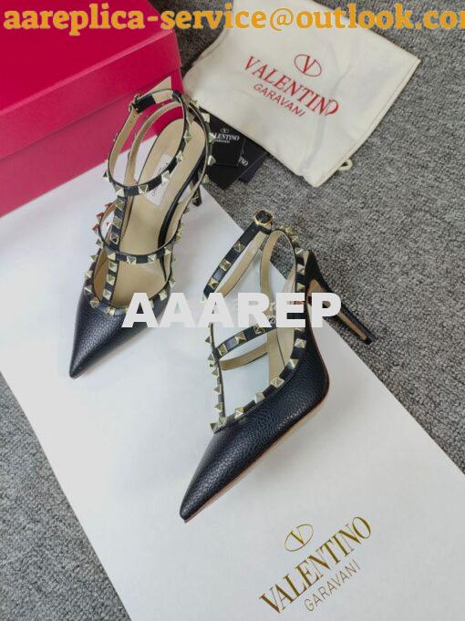 Replica Valentino Garavani Rockstud Caged Ankle Strap pump in Grainy c 5