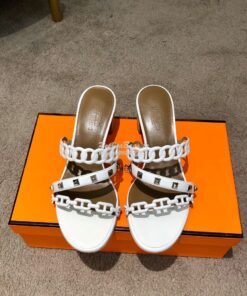 Replica Hermes Ajaccio Sandal Pump with Studs H201068 Blanc