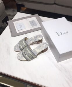 Replica Dior DWAY Heeled Mule Toile De Jouy Embroidery KCQ24 Gray