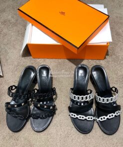 Replica Hermes Ajaccio Sandal Pump with Studs H201068 Black 2