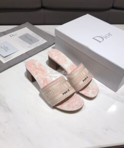 Replica Dior DWAY Heeled Mule Toile De Jouy Embroidery KCQ24 Pink 2