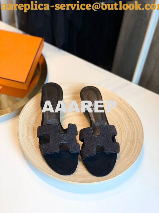 Replica Hermes Oasis Sandals with Crystals in Black 2