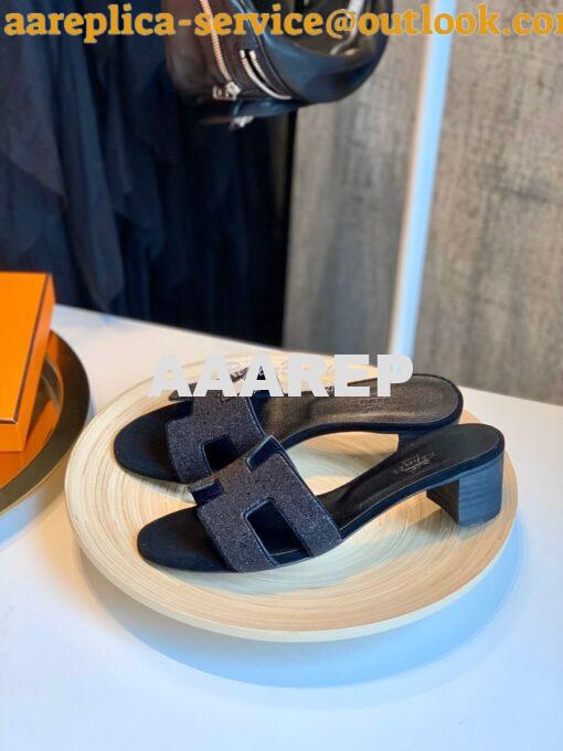 Replica Hermes Oasis Sandals with Crystals in Black 4