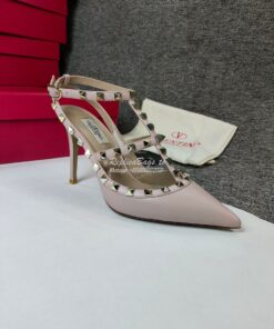 Replica Valentino Garavani Rockstud Caged Ankle Strap pump in Grainy c