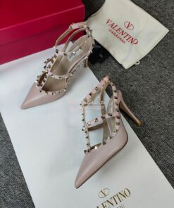 Replica Valentino Garavani Rockstud Caged Ankle Strap pump in Grainy c 2