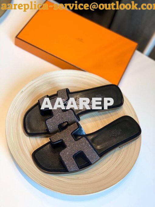 Replica Hermes Oran Sandals with Crystals in Black II