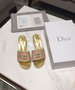 Replica Dior DWAY Heeled Mule Embroidery KCQ24 Gold 2