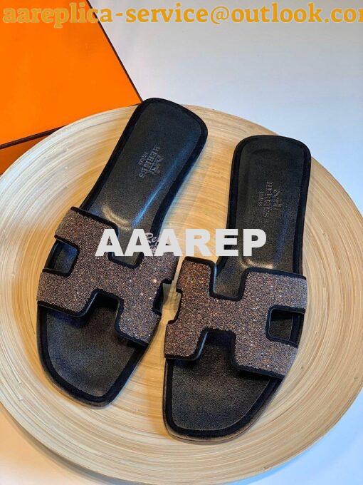 Replica Hermes Oran Sandals with Crystals in Black II 2