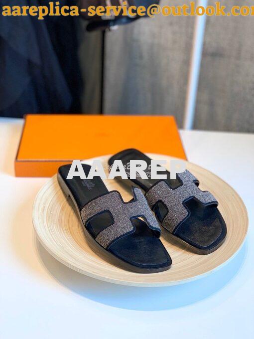 Replica Hermes Oran Sandals with Crystals in Black II 7